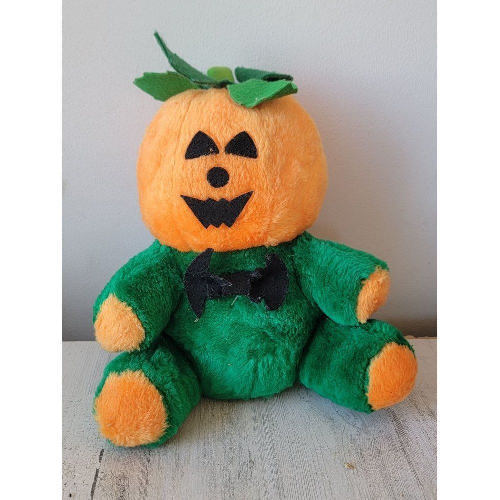 Halloween AS‎ IS jack o'lantern stuffed animal Bow Tie bat home decor